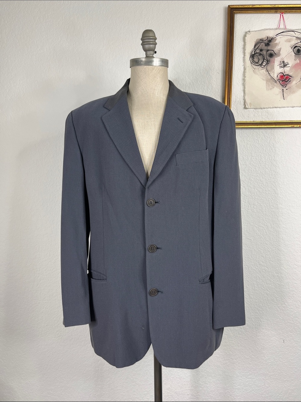 Emporio Armani Patterned Gray 3 Button Blazer